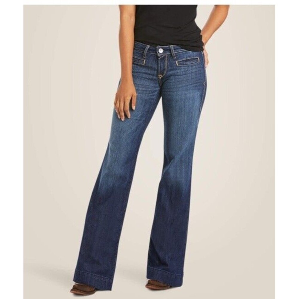 Ariat Women Lucy Mid Rise Stretch Wide Leg Trouser Jeans Pacific 10028925, 29S